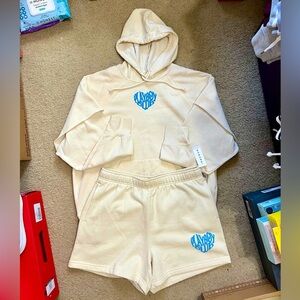 Playboy By Pacsun Off White Club Layered Hoodie & Shorts Set